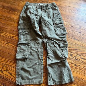 Pacsun Mens Baggy Fit Military Green Cargo Pants Size M Drawstring Elastic Waist
